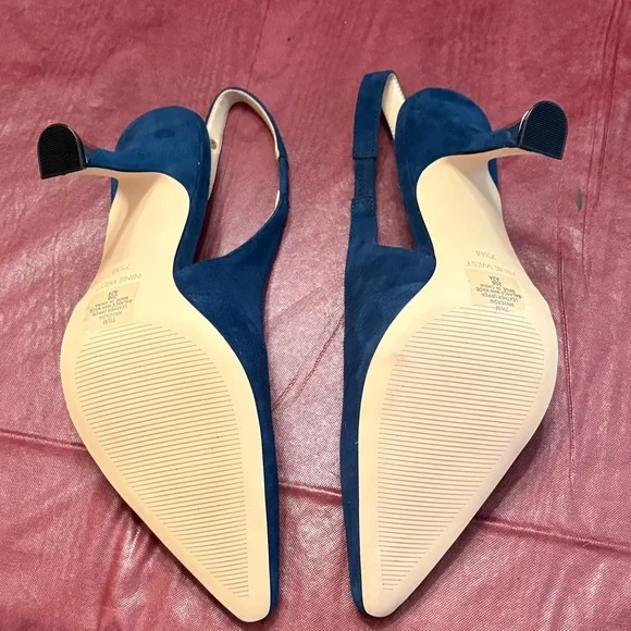 Nine West Teal Blue Suede Slingback Pointed-Toe Pumps - Picture 3 of 7